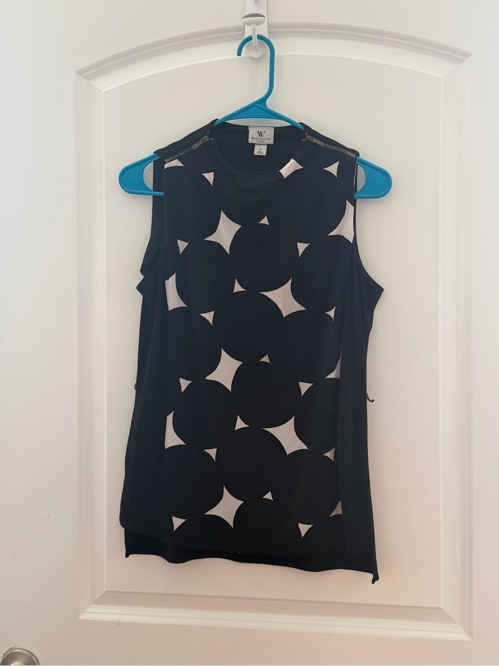 Worthington Black & White Sleeveless Graphic Shell Top with Belted Skirt Set